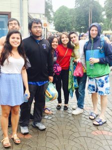 Students head to the beach in Jurmala